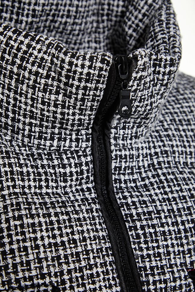 Twoaw24Mo00028 - Black Tweed Crop Puffer Coat - 7