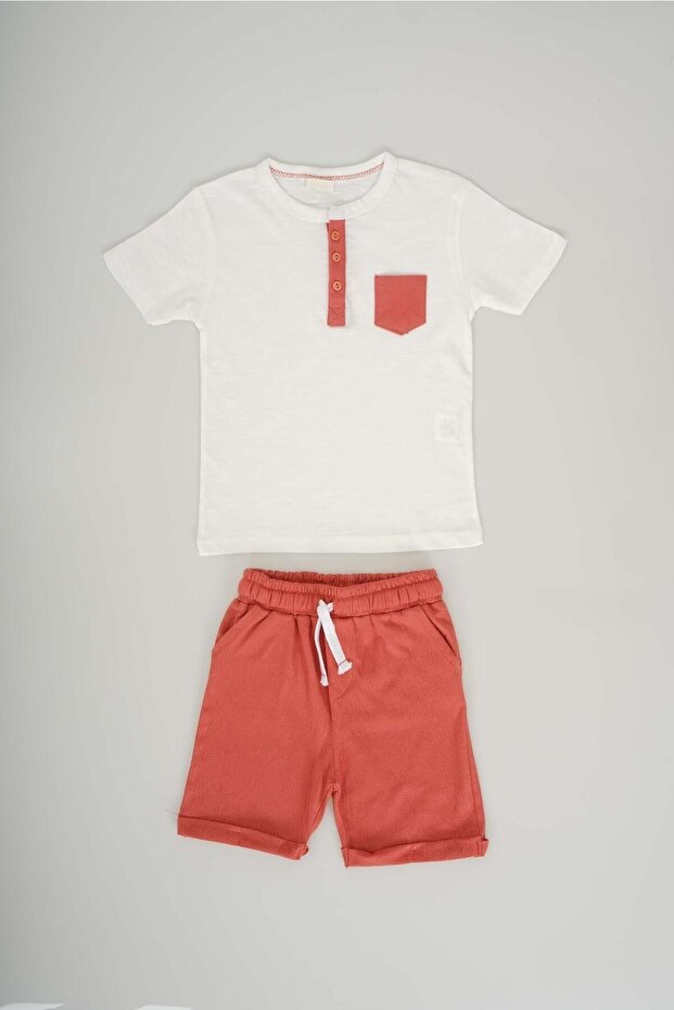 BABY BOY SET WITH POCKET MODEL AND BUTTONED COTTON SHORTS