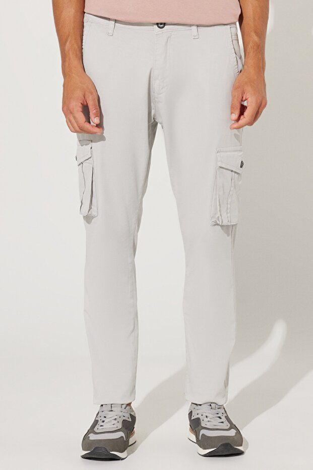 Men's Stone Slim Fit Narrow Cut Cargo Pocket Cotton Flexible Trousers