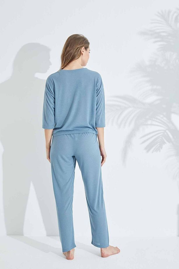 indigo Soft Touch İnce Örme Nakışlı Pijama Takım - 3