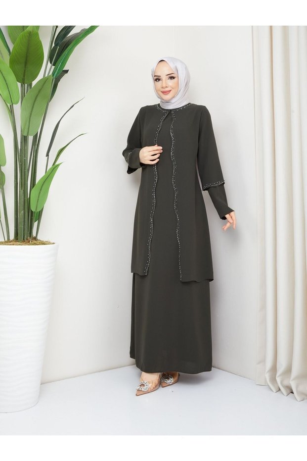 MOTHER LARGE SIZE FRONT AND SLEEVE Rhinestones Elegant GOWN DRESS 1734