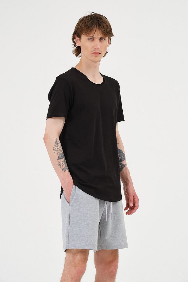Unisex Gri Melanj Pamuk İçerikli Regular Fit Yazlık Rahat Şort - 4