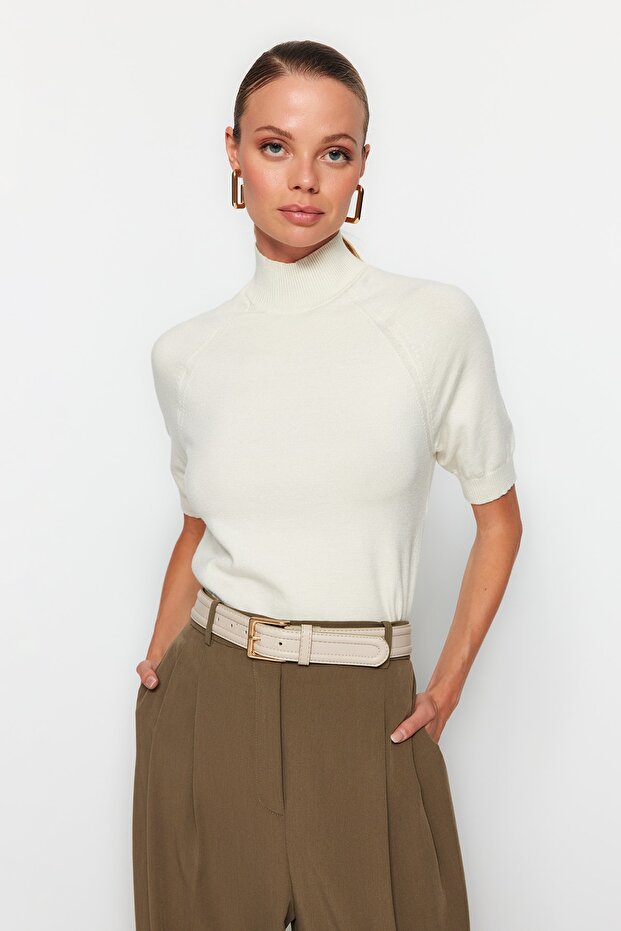 Екрю Mercerised Look Преміум пряжа/Спеціальна пряжа Базовий тонкий светр-блузка TWOAW24BZ00005 - 2