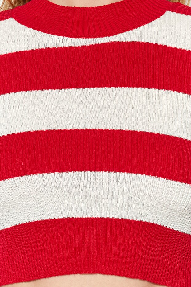 Roter Crop-Pullover aus gestreiftem Baumwollstrick TWOAW20KZ0255 - 5