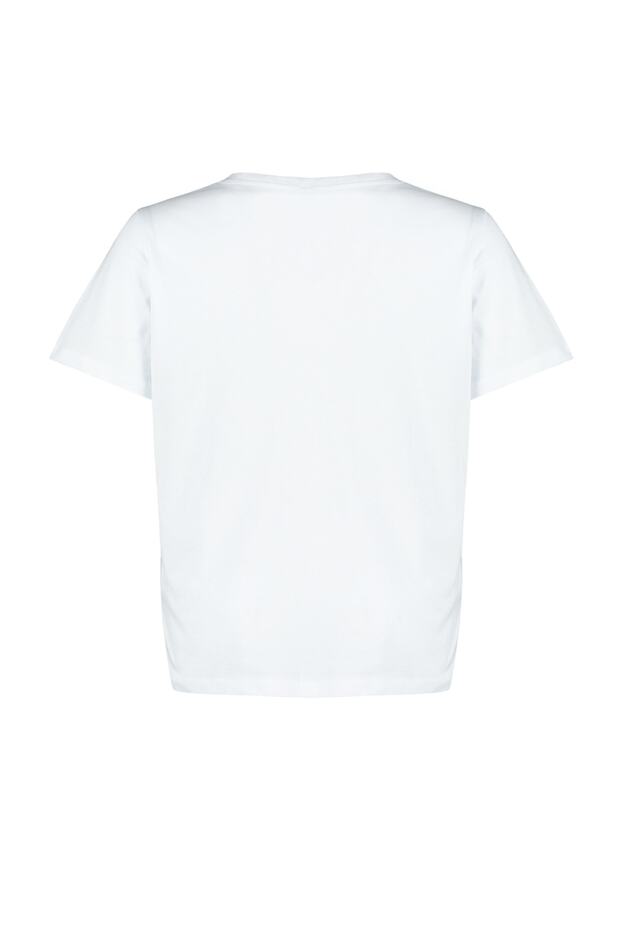 Beyaz V Yaka Basic %100 Pamuk Örme T-Shirt TBBSS22BF0028 - 8