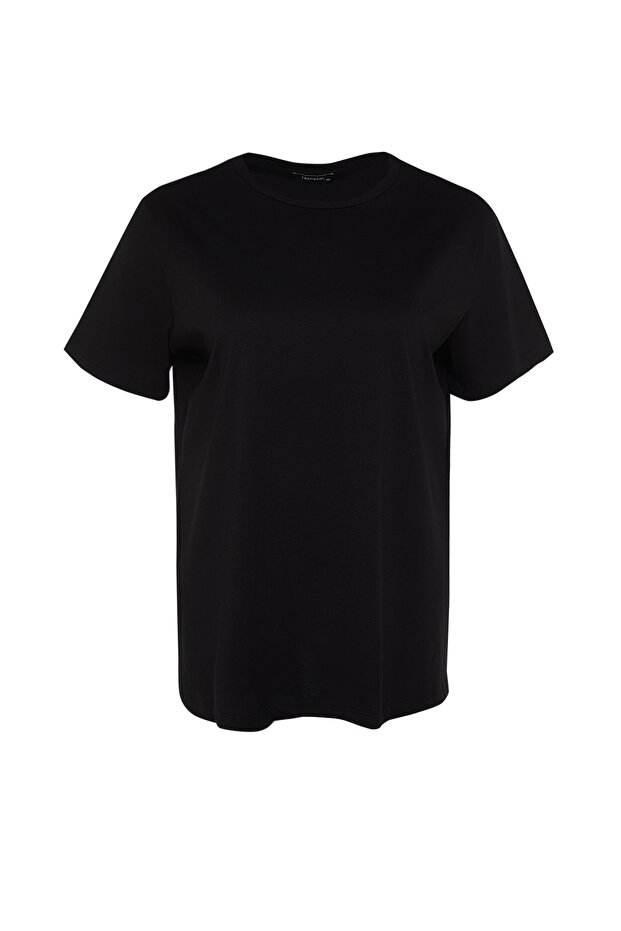 Czarny T-shirt z golfem i rozcięciem, 100% bawełna, dzianina TBBSS22BF0031 - 8