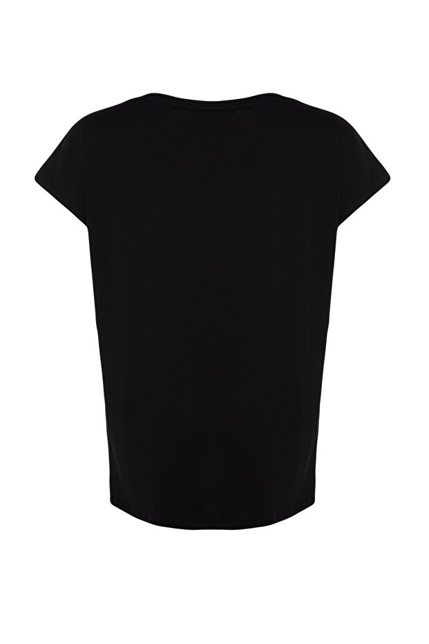 V-nyakú fekete Boyfriend póló - 100% pamut, hasított TBBSS22BF0036 - 10