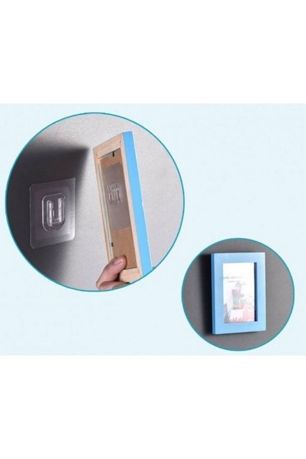 4 LÜ SET Çift Taraflı Yapışkanlı Geçmeli Klips Eşya Sabitleme Askısı Çerçeve Şeffaf Duvar Kancası - 5