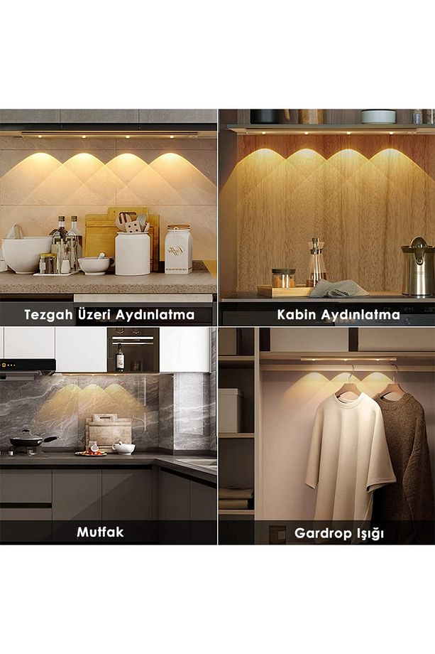 Usbli 3 Ledli Akıllı Hareket Sensörlü 3 Işık Modlu Lamba Dolap Mutfak Işığı - 4