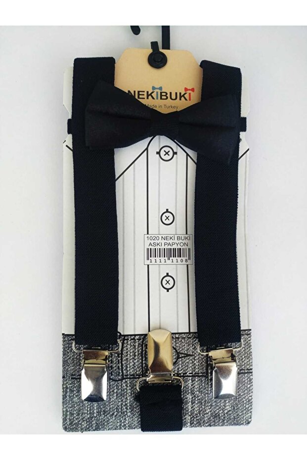 Adjustable 1-9 Years Old Black Children's Trouser Suspenders and Bow Tie Set