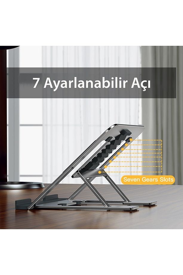 Apple Macbook ve Notbook Aleminyum Metal Çelik Stand Yükseltici Yükseklik Ayarlı 7 Kademeli Tutucu - 5