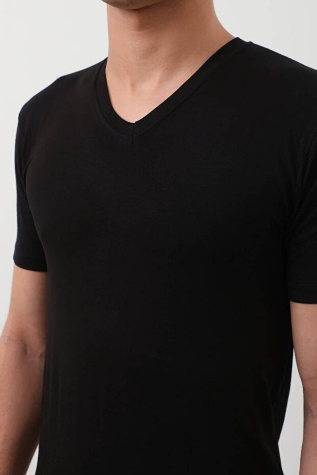 Μπλουζάκι V-Neck Basic Μαύρο - 4