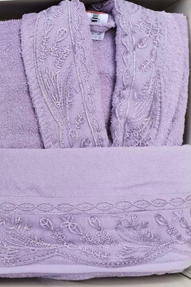 Ruby Aile Bornoz Seti Krem-Mürdüm - 3