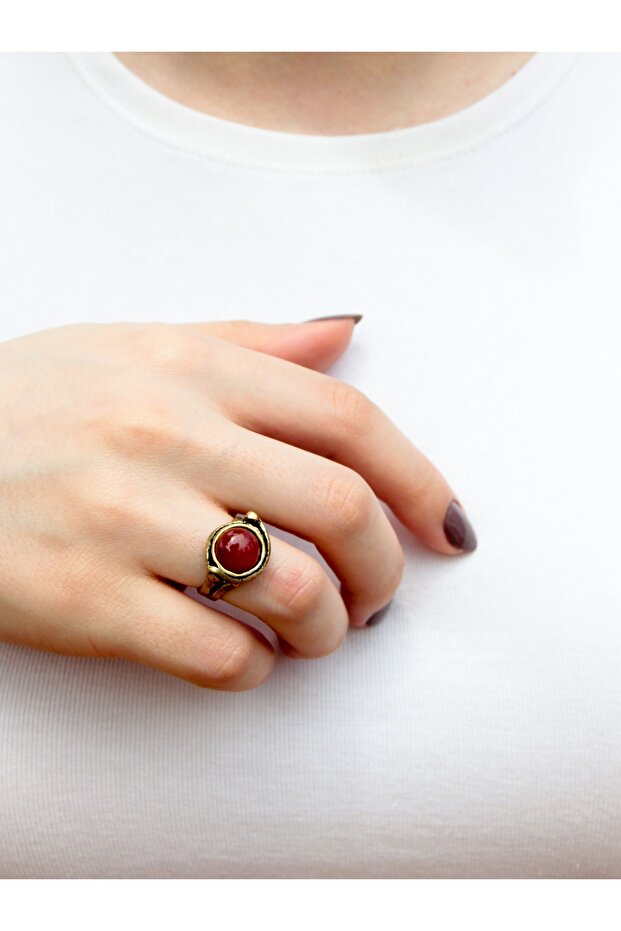 Natural Stone Round Agate Natural Stone Adjustable Medium Size Ring
