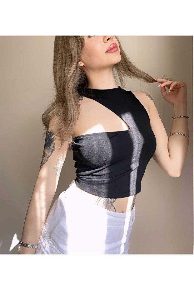 göğüs dekolteli crop bluz - 2