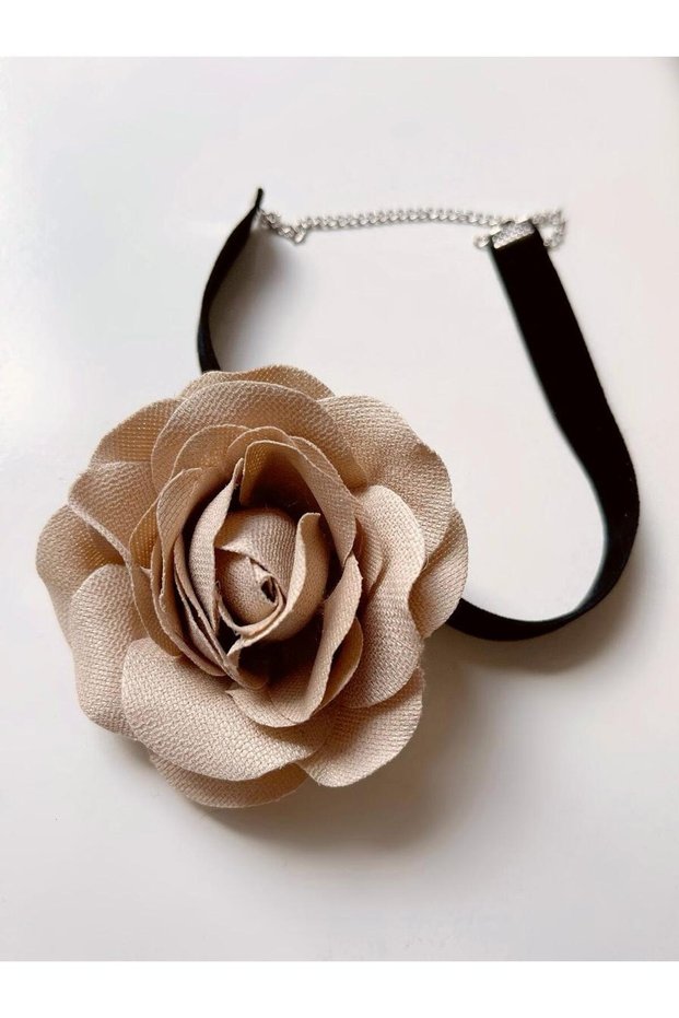 Linen Textured Choker Rose Collar Rose Necklace