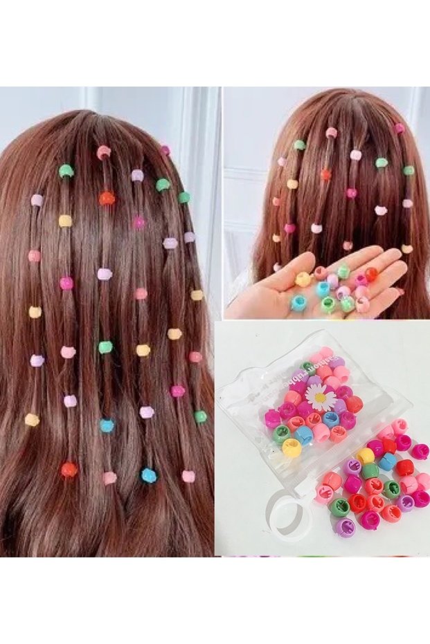 Hair bead ornament, high quality, easy to open and close - 30 pieces - in a transparent wallet bag