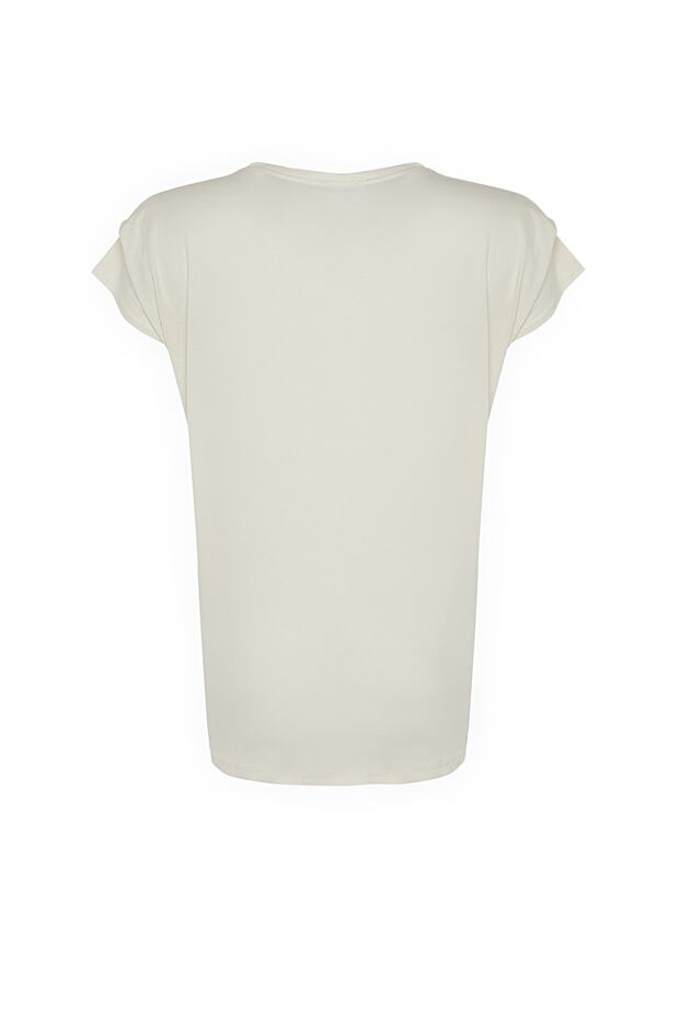 Taş Bisiklet Yaka Kol Detaylı %100 Pamuk Örme T-Shirt TBBSS22BF0023 - 8