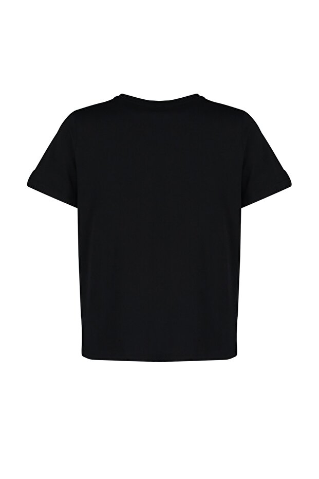 Siyah Regular Fit Basic Bisiklet Yaka %100 Pamuk Örme Büyük Beden T-Shirt TBBSS22TS0733 - 8