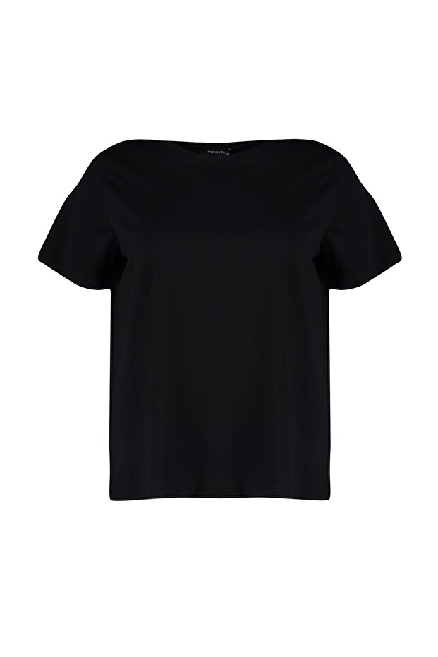 Siyah Regular Fit Basic Bisiklet Yaka %100 Pamuk Örme Büyük Beden T-Shirt TBBSS22TS0733 - 6