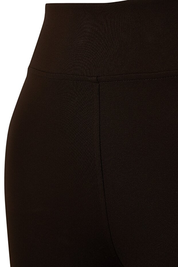 Kahverengi Toparlayıcı Beli Lastikli Yüksek Bel Örme Tayt TBBSS22TA0022 - 8