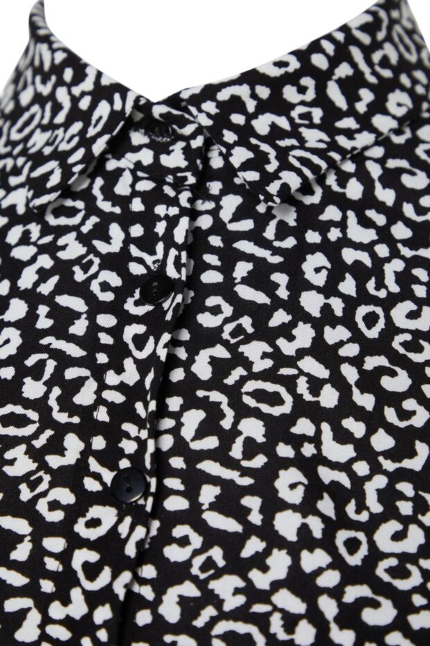 Black Patterned Woven Front Buttoned Shirt Dress TBBSS22EL1607 - 7