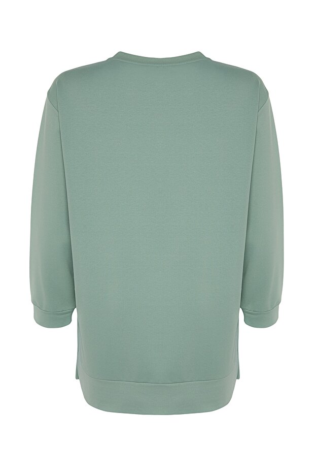 Miętowa, cienka, dzianinowa bluza z rozcięciem TBBSS22SW0173 - 8