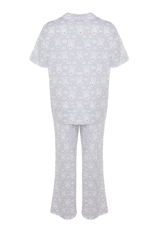 Szary komplet piżam z dzianiny zapinanej na guziki TBBSS22PT0710 - 8