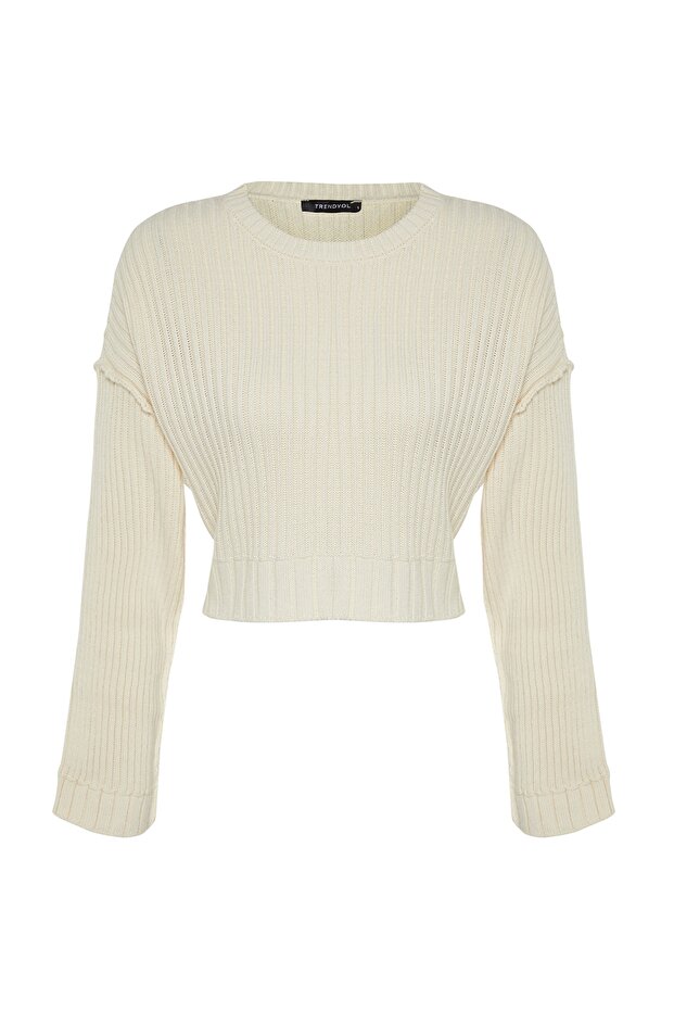 Ecru Super Crop Basic Strickpullover TWOAW24KZ00275 - 6