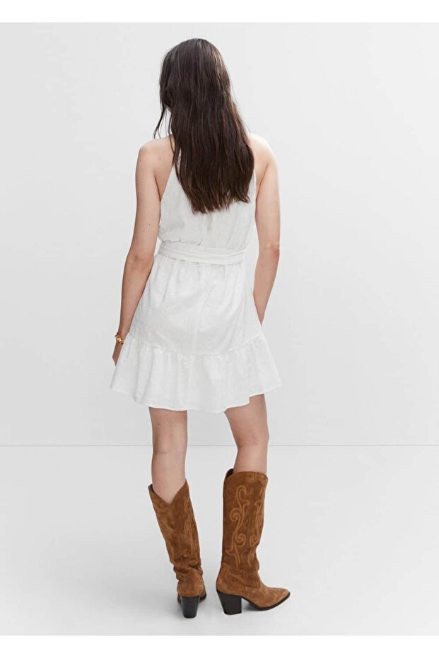 Işlemeli Halter Yaka Elbise - 4