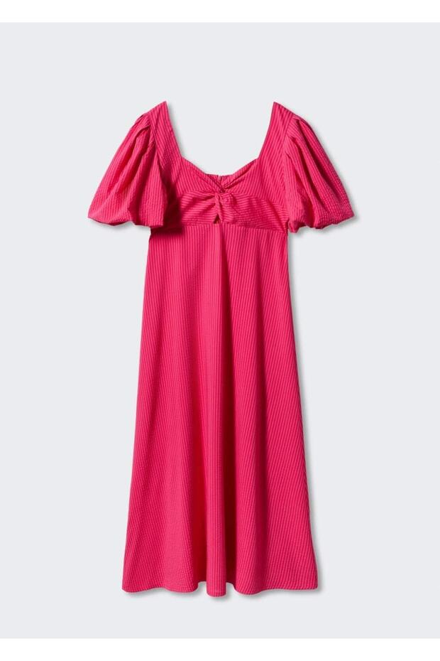 Balon Kollu Dokulu Elbise - 3