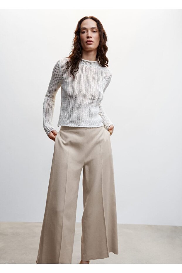 %100 Keten Culotte Pantolon - 6