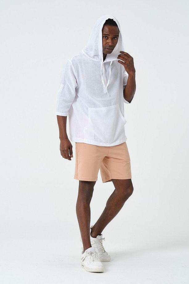 Unisex Bej Pamuk İçerikli Regular Fit Yazlık Rahat Şort - 5
