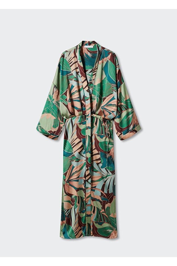 Tropikal Desenli Kaftan - 3