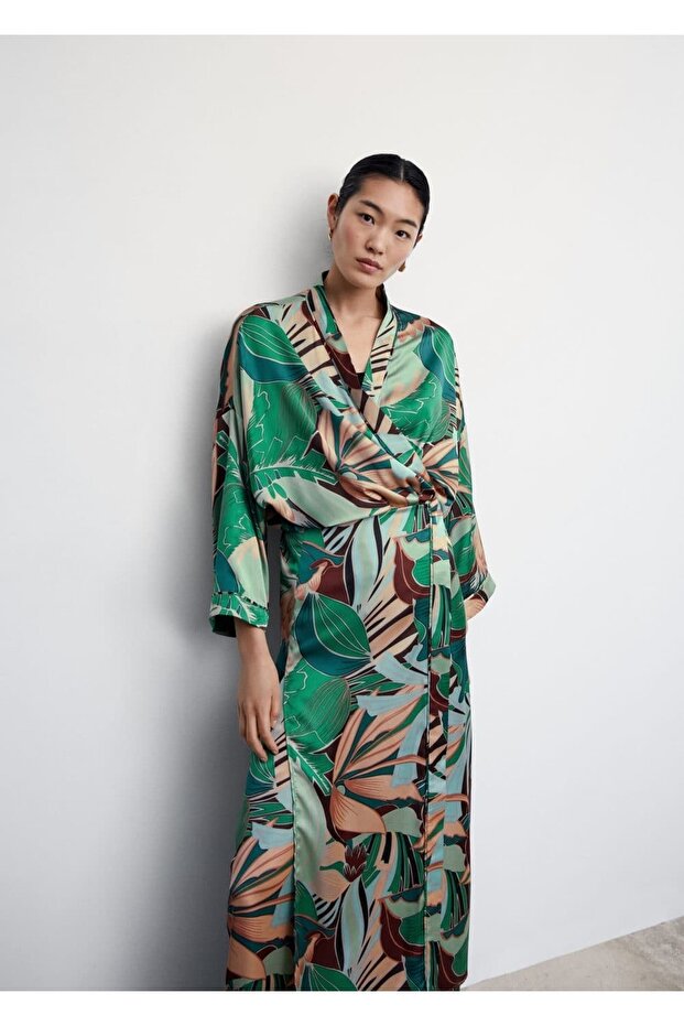 Tropikal Desenli Kaftan - 5