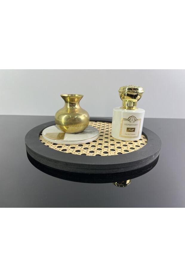 Hazeran Küçük Boy 20cm Yuvarlak Tepsi, Hazeran Sunumluk, Rattan Tepsi - 3
