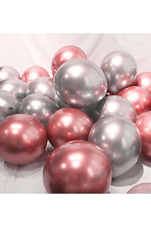 Chrome Bright Metallic Pink-Silver Color 10 Pieces Balloon