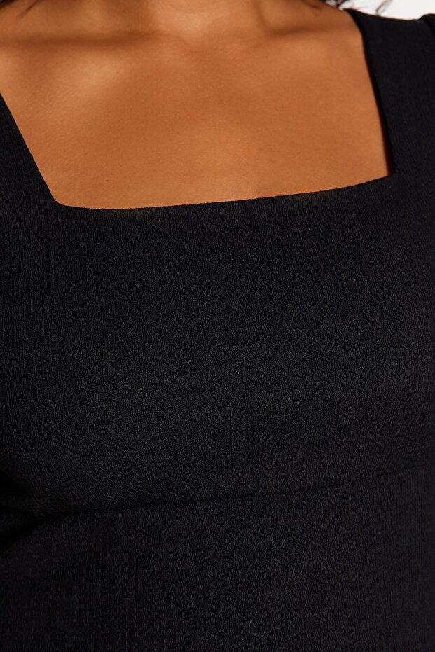 Siyah Yırtmaçlı Örme Elbise TBBSS23AH00280 - 9