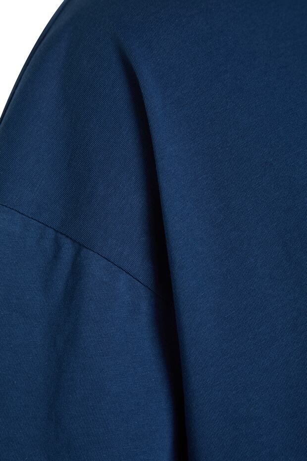 Lacivert Yaka Ribanalı Geniş Kalıp %100 Pamuk Basic Örme T-shirt TBBSS23BF00017 - 8