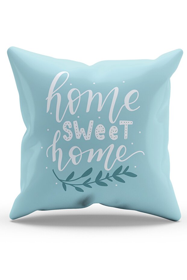 غطاء وسادة مطبوع على الوجهين باللون الأزرق Sweet Home Text منقوش من جلد الغزال - PL1107