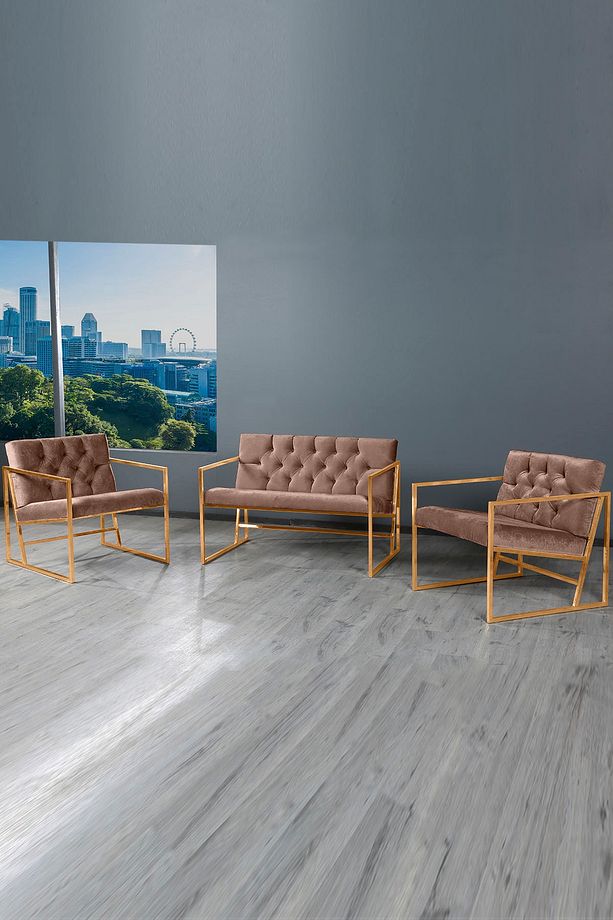 Oslo Modern Gold İskandinav Metal Berjer Ofis Balkon Bahçe Koltuk Takımı Sütlü Kahve - 1