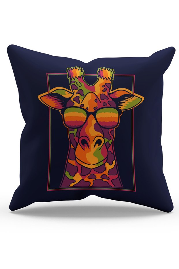 Double Sided Printed Colorful Giraffe Patterned Suede Throw Pillow Cover - PL791