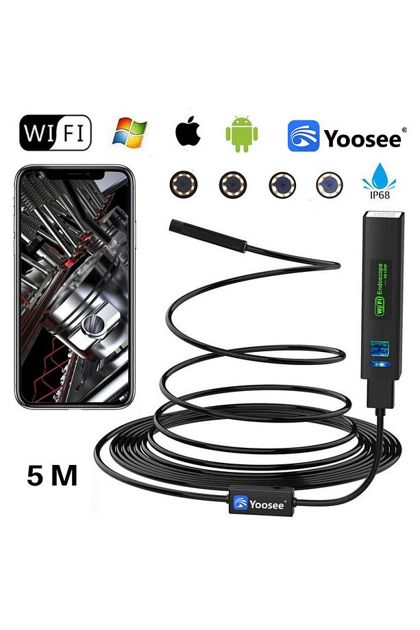5 Metre Çift Lens & Led li wifili çift Kameralı Endeskop Boroskop iOS & Android uyumlu Yılan Kamera - 3