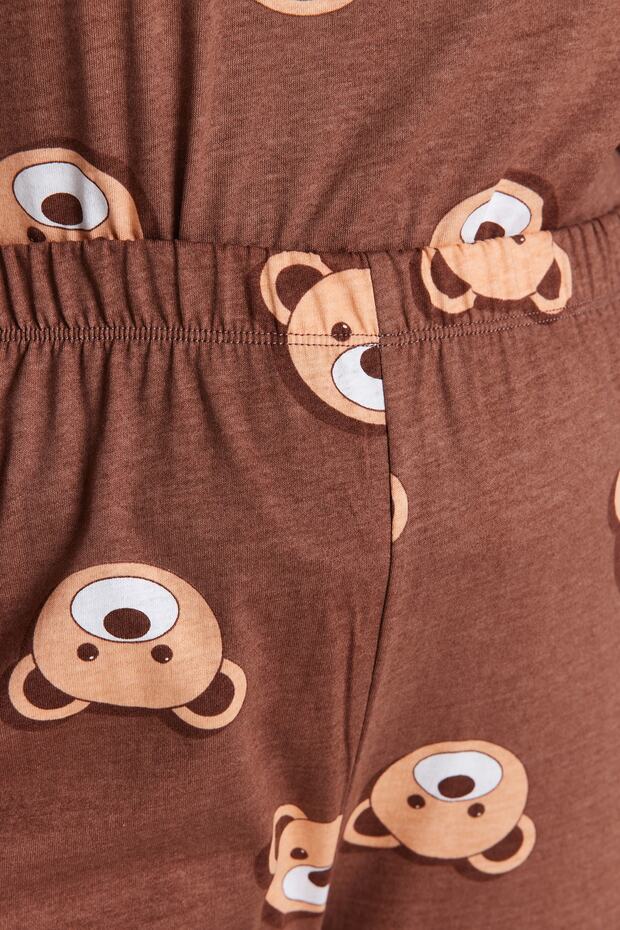 Kahverengi Ayıcık Desenli Örme Pijama Takımı TBBAW23AI00039 - 4