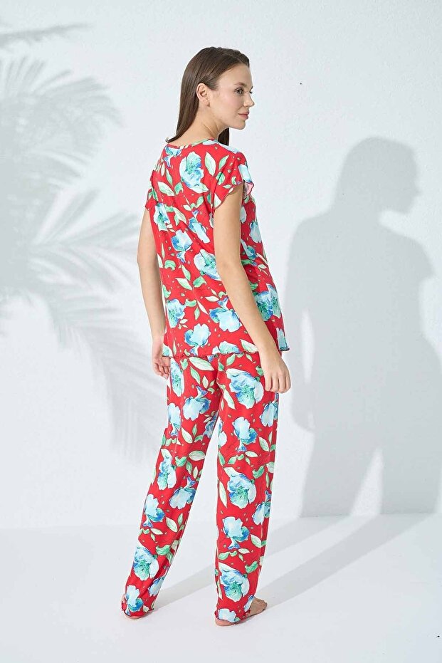 طقم بيجامة فيسكوز بأزرار منقوشة - 4