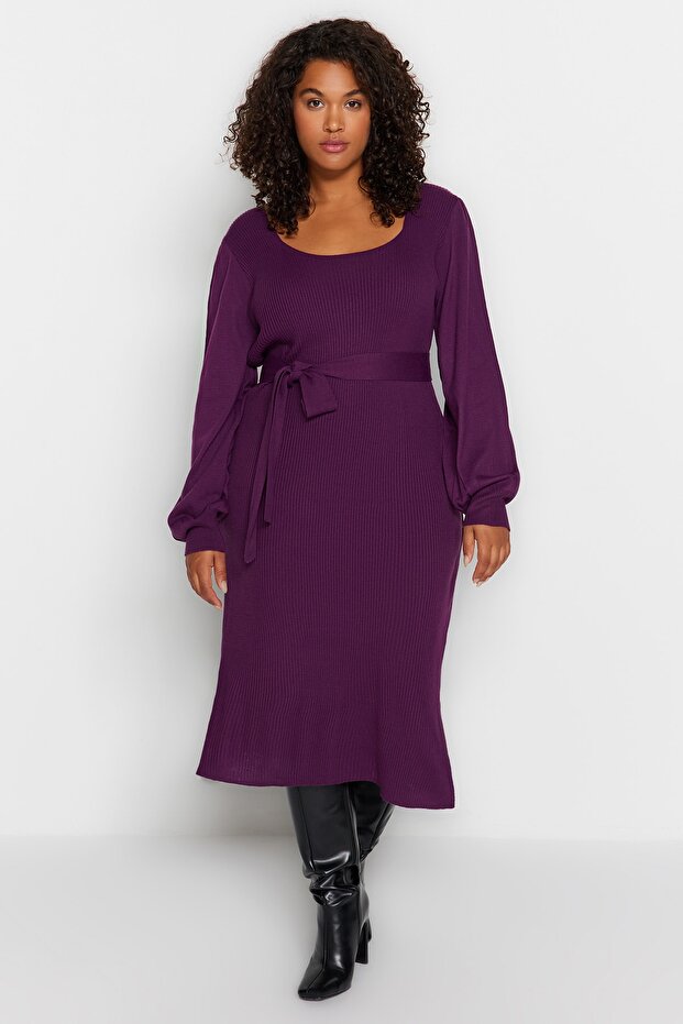 Plum Corded Bodycone Midi Pletené šaty Tbbaw23Ah00032 - 3