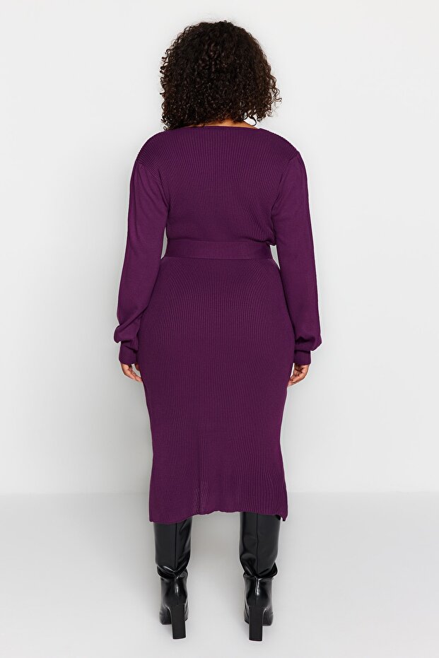 Plum Corded Bodycone Midi Pletené šaty Tbbaw23Ah00032 - 5