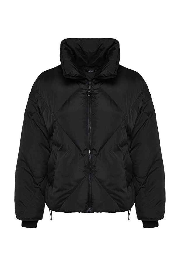 Siyah Oversize Kalıp Su İtici Şişme Kapitone Mont TWOAW24MO00146 - 6