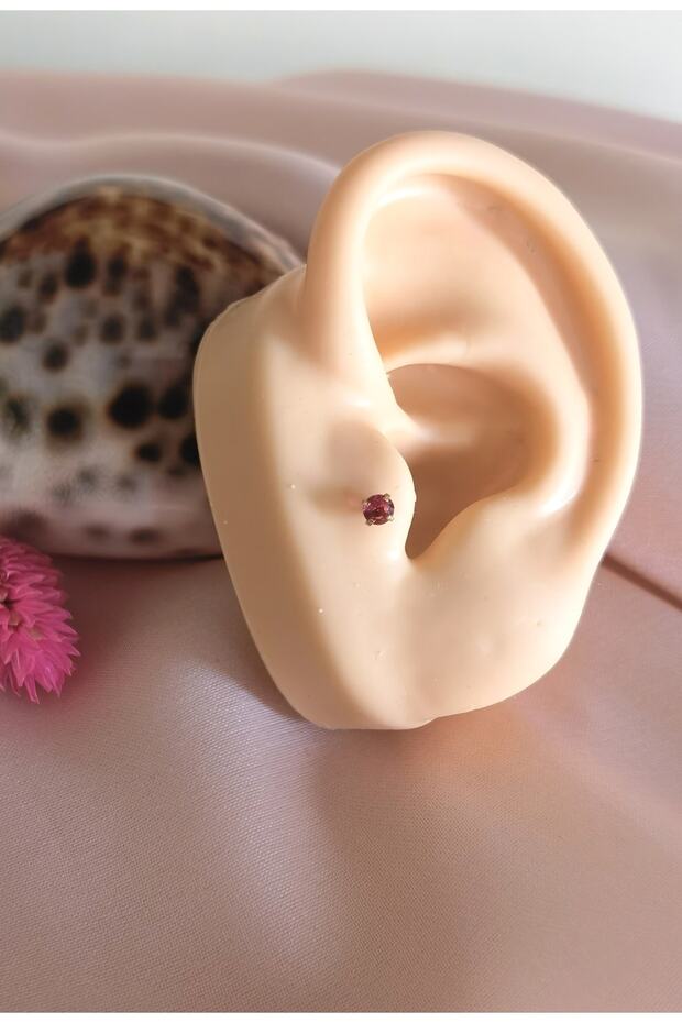 ZİRKON TAŞLI %100 CERRAHİ ÇELİK LABRET DUDAK PIERCING /KULAK PİERCİNG - TAŞ ÇAPI 3 MM - 1 adet - 3