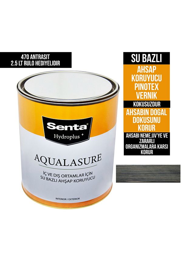 AquaLasure Su Bazlı Ahşap Koruyucu Vernik 2.5 LT 470 ANTRASIT (Rulo Hediyelidir ! ) - 1